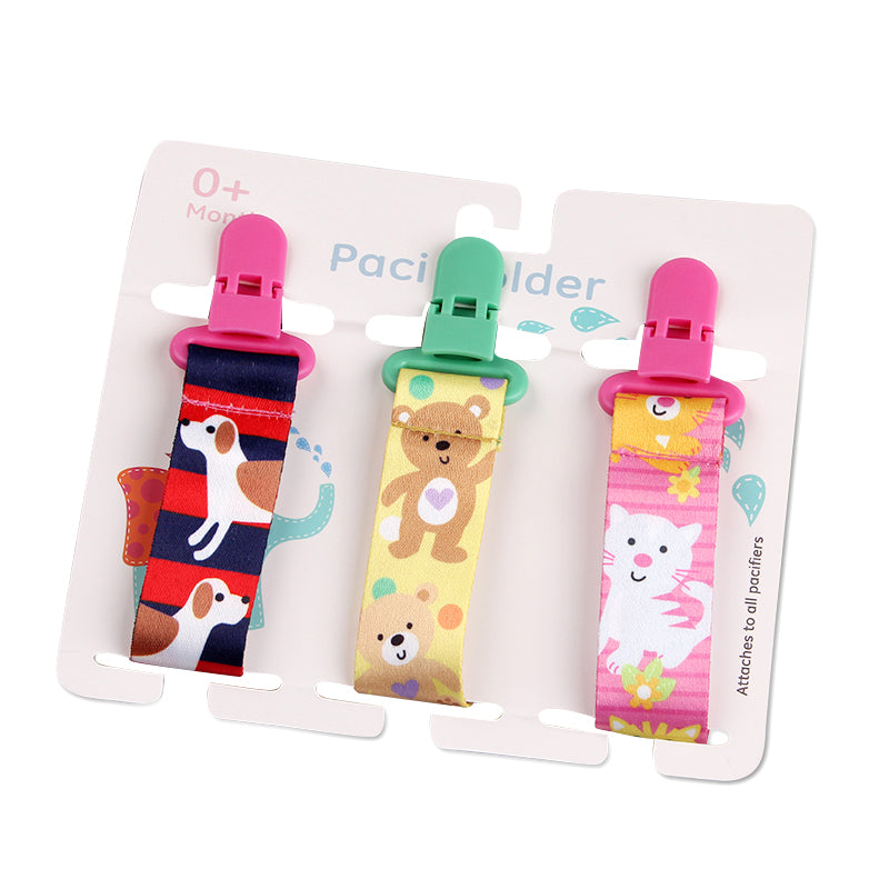 Baby Pacifier Clip Set – Cartoon Pattern Teether Pack of 3 | Newborn & Infant
