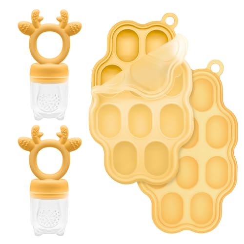 Baby Fruit Food Feeder & Freezer Tray Set — BPA-Free Silicone Teething Feeder for Infants