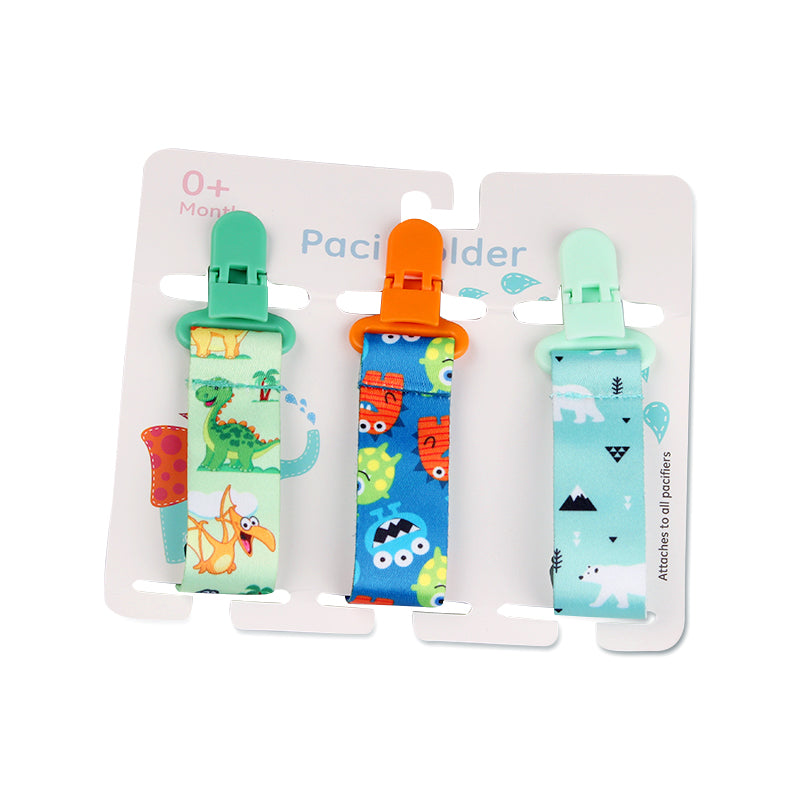 Baby Pacifier Clip Set – Cartoon Pattern Teether Pack of 3 | Newborn & Infant