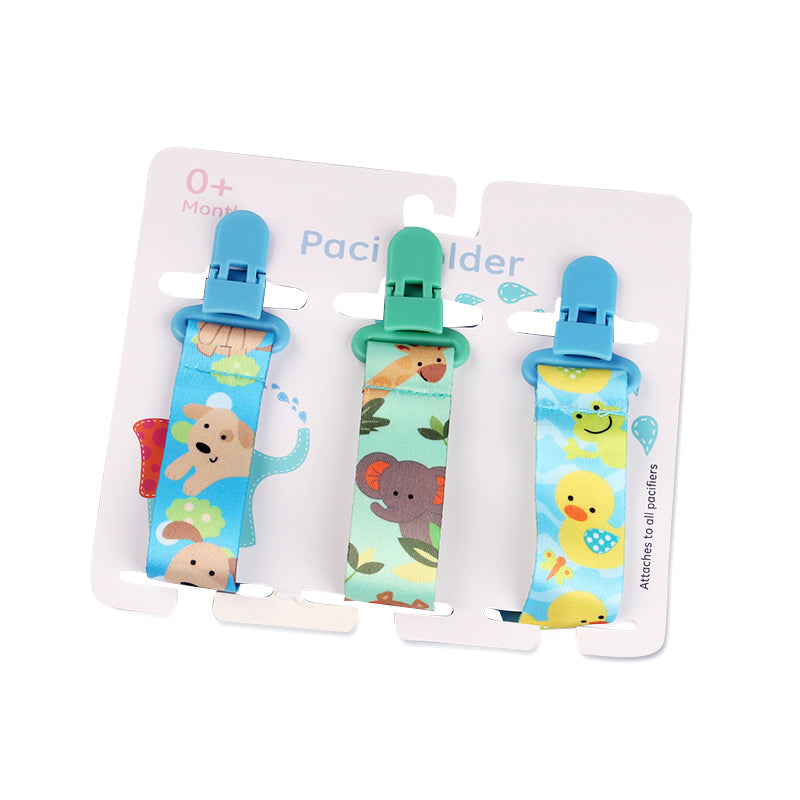 Baby Pacifier Clip Set – Cartoon Pattern Teether Pack of 3 | Newborn & Infant
