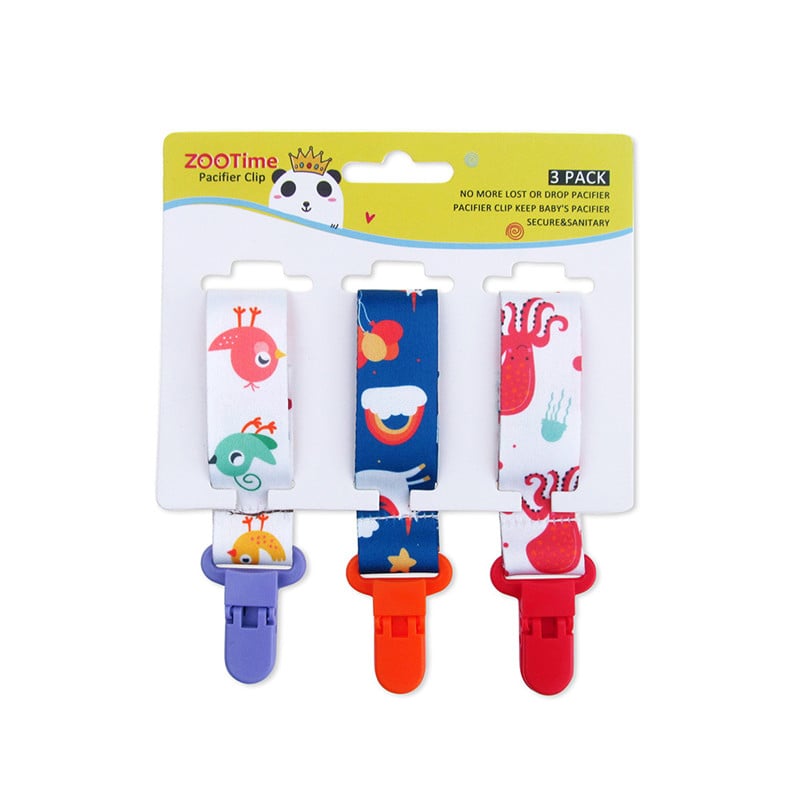 Baby Pacifier Clip Set – Cartoon Pattern Teether Pack of 3 | Newborn & Infant