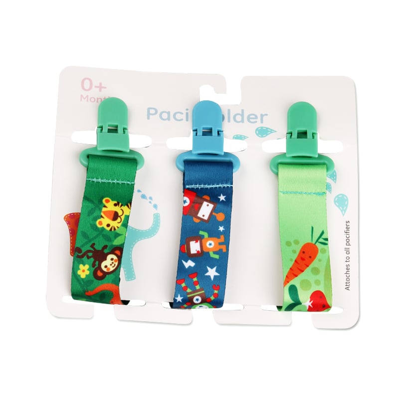 Baby Pacifier Clip Set – Cartoon Pattern Teether Pack of 3 | Newborn & Infant