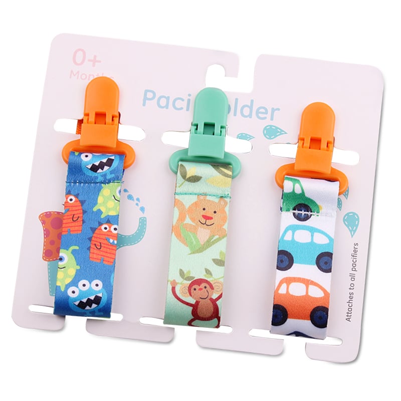 Baby Pacifier Clip Set – Cartoon Pattern Teether Pack of 3 | Newborn & Infant