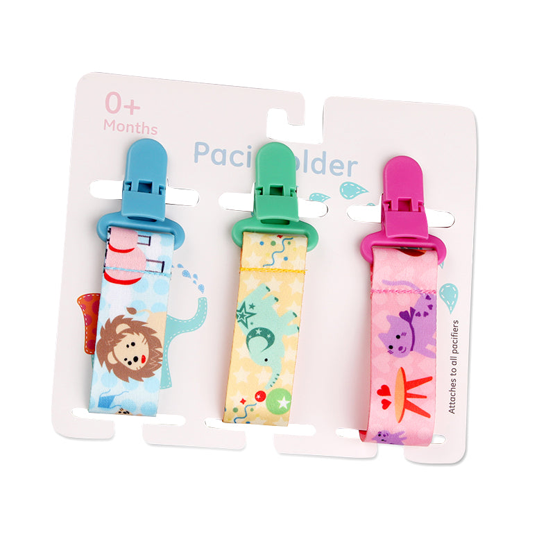 Baby Pacifier Clip Set – Cartoon Pattern Teether Pack of 3 | Newborn & Infant