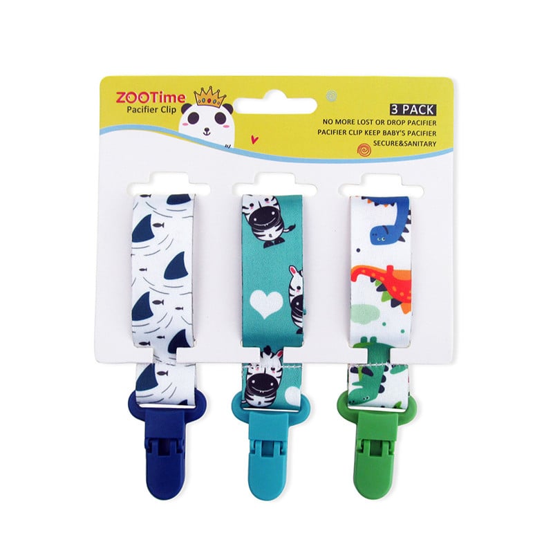 Baby Pacifier Clip Set – Cartoon Pattern Teether Pack of 3 | Newborn & Infant