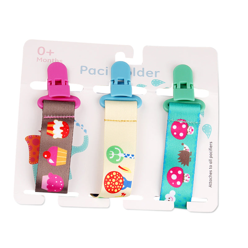 Baby Pacifier Clip Set – Cartoon Pattern Teether Pack of 3 | Newborn & Infant