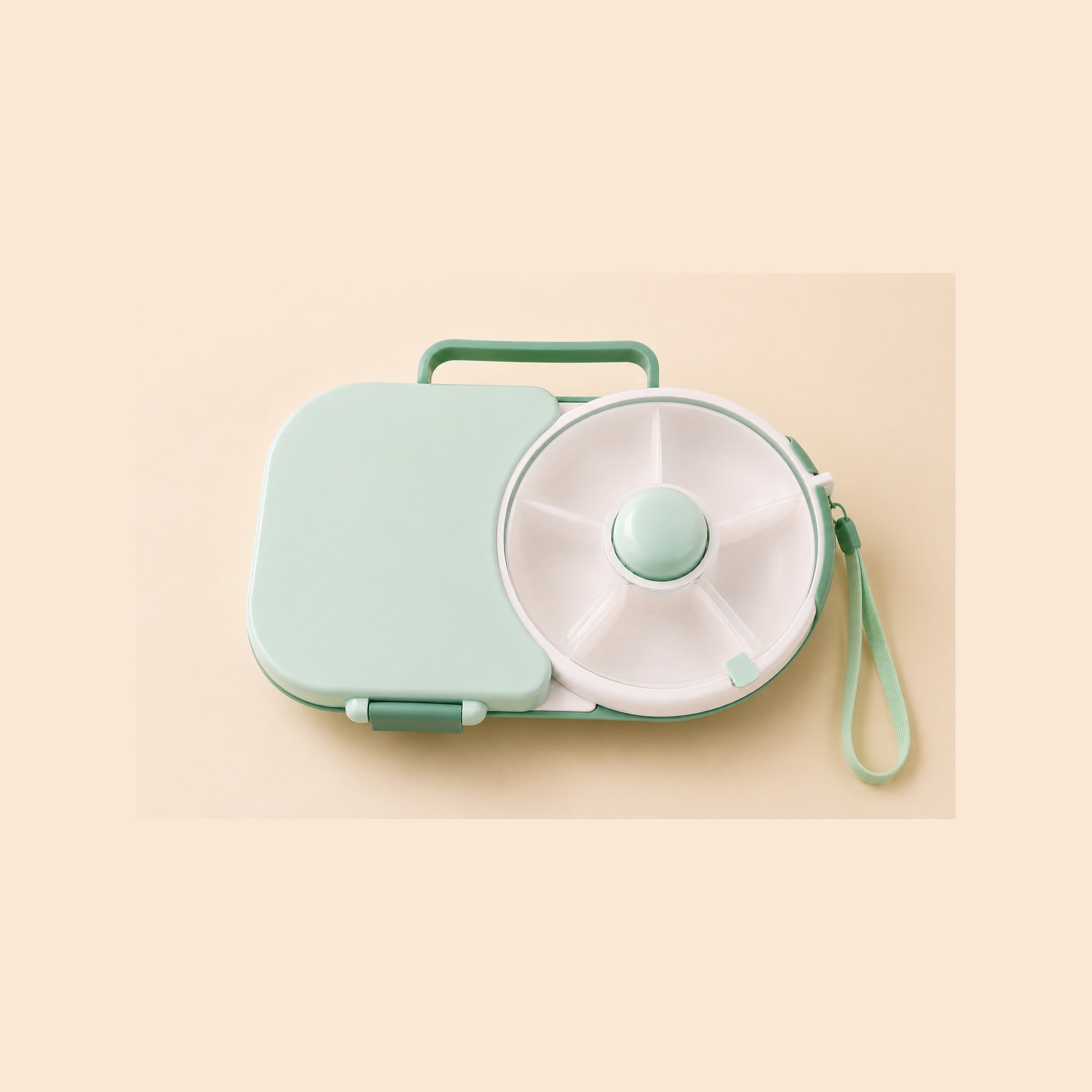 Bloom & Bear 2-in-1 Snack Spinner Lunch Box for toddlers in Mint Green.