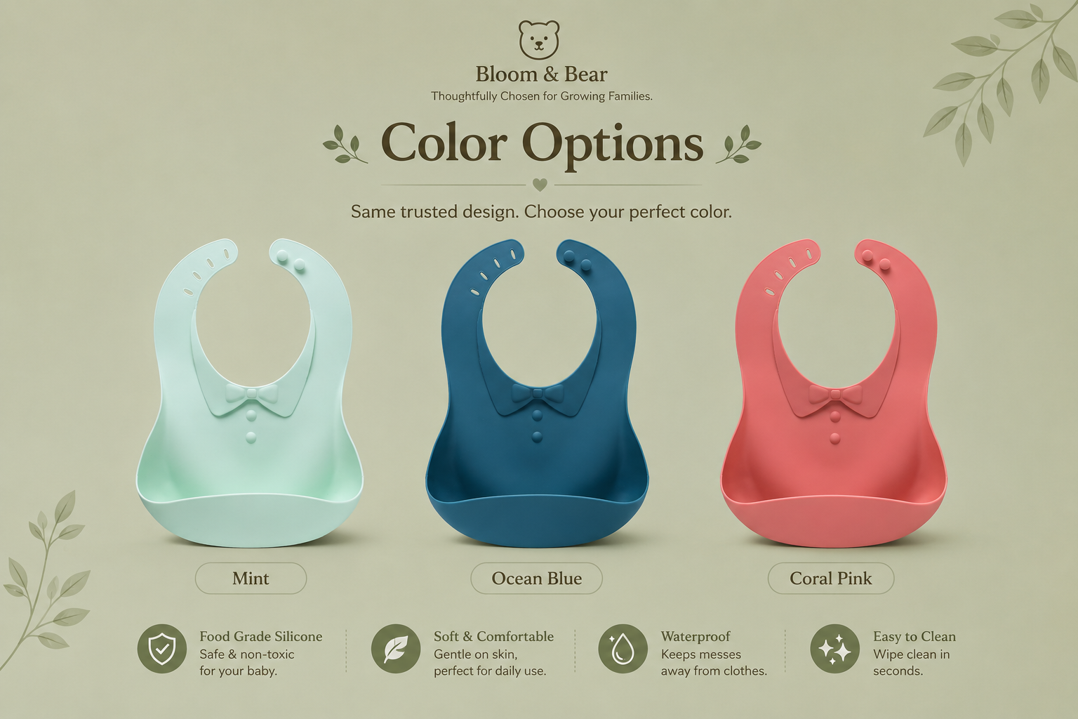 3 different Color Options bib