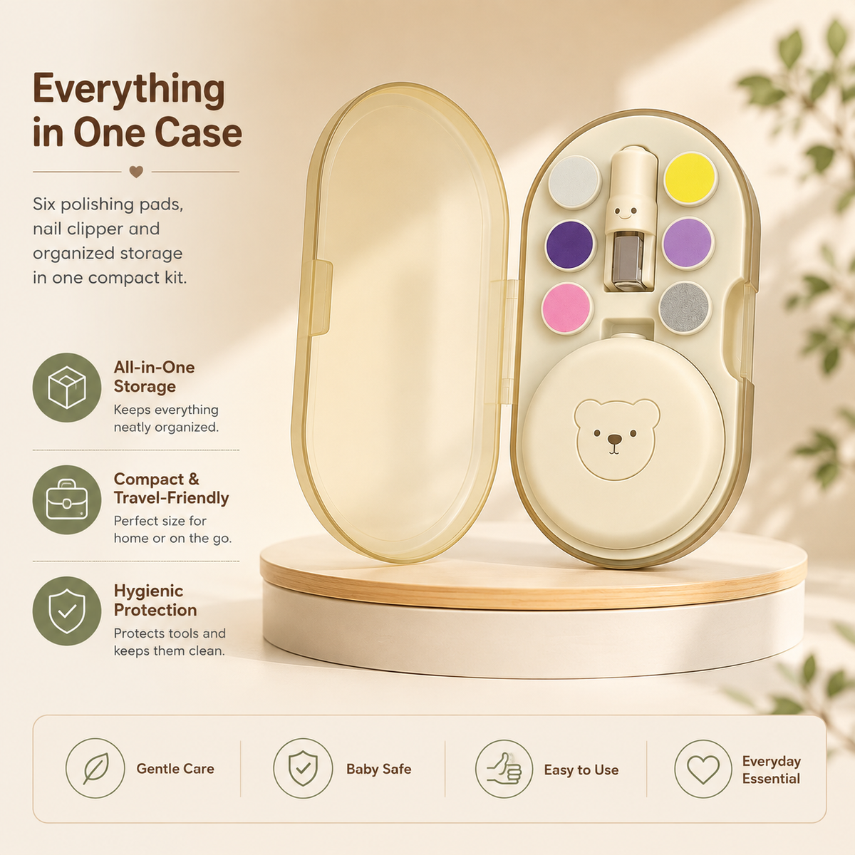 Open Bloom & Bear electric baby nail trimmer kit with storage case and polishing pads