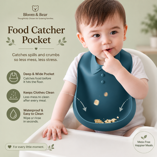 Silicon Bib with Foot Catcher Pocket