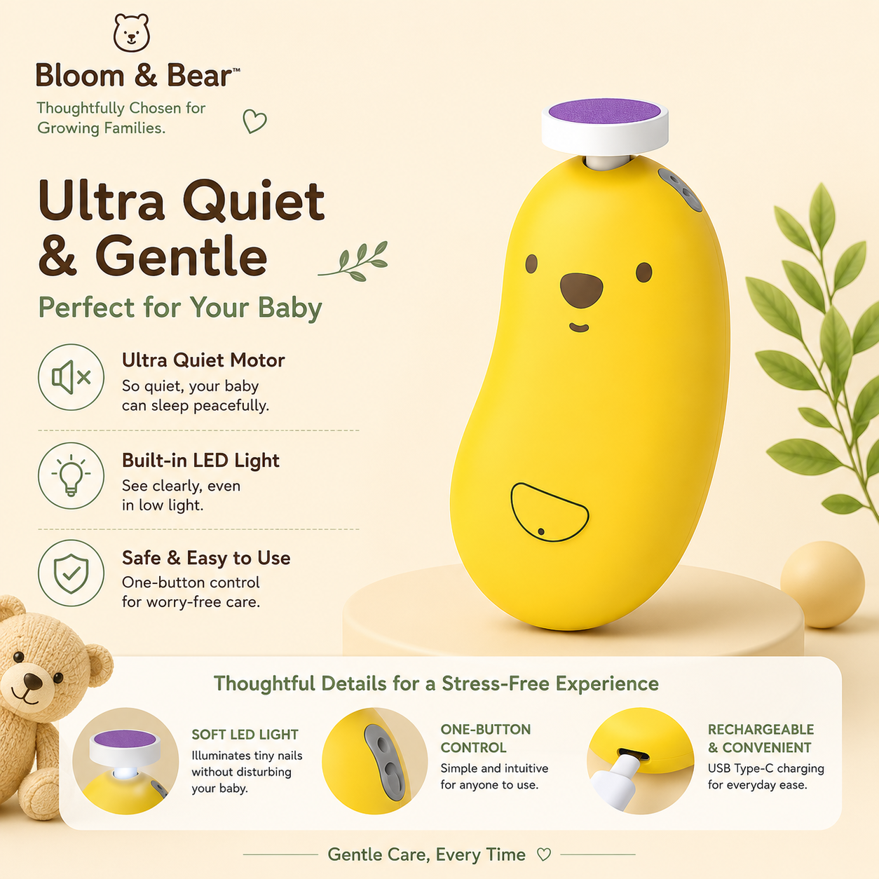 USB rechargeable baby nail trimmer with built-in LED light