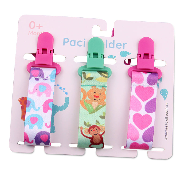 Baby Pacifier Clip Set – Cartoon Pattern Teether Pack of 3 | Newborn & Infant