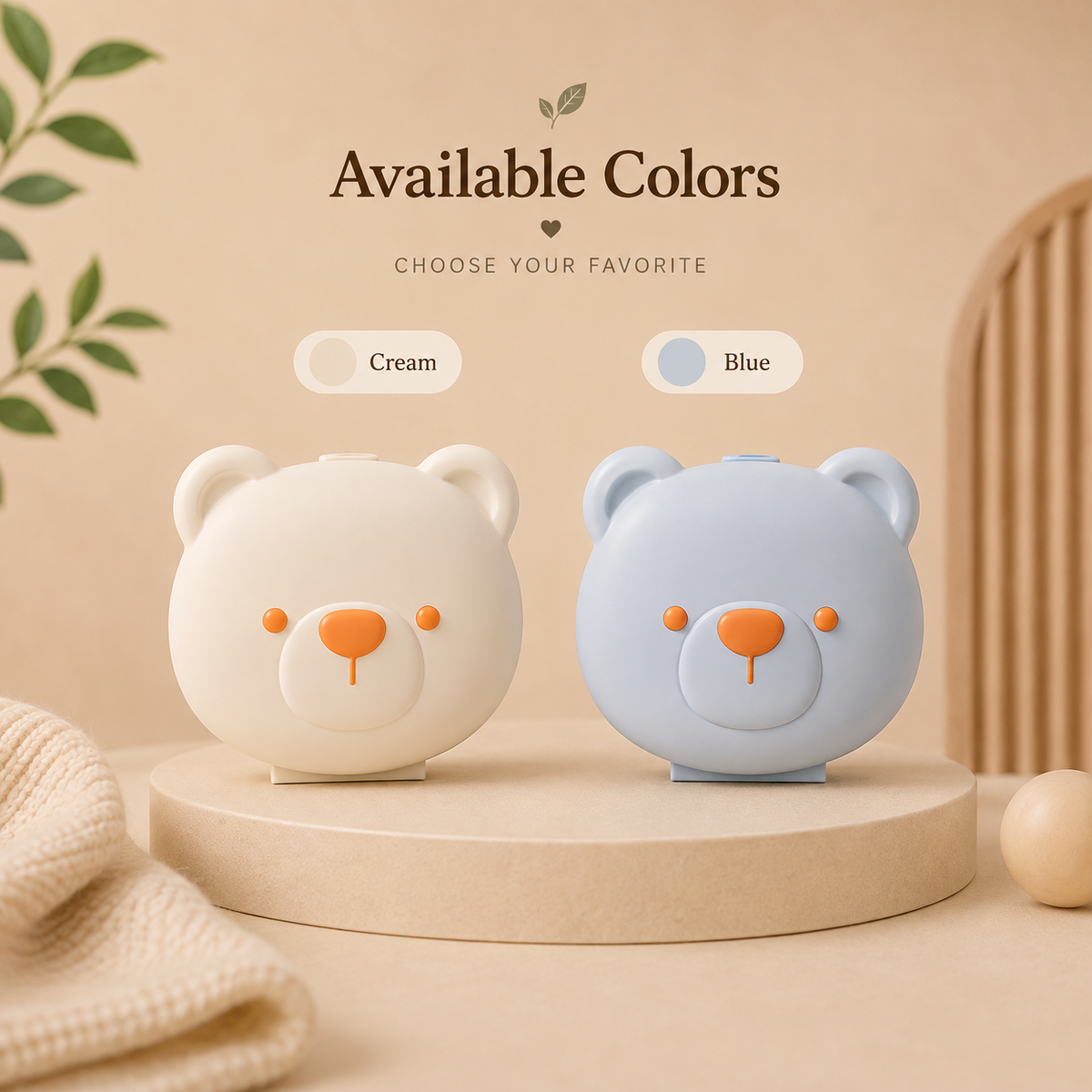 Bloom & Bear baby nail trimmer kit available in cream and blue bear-shaped travel cases.