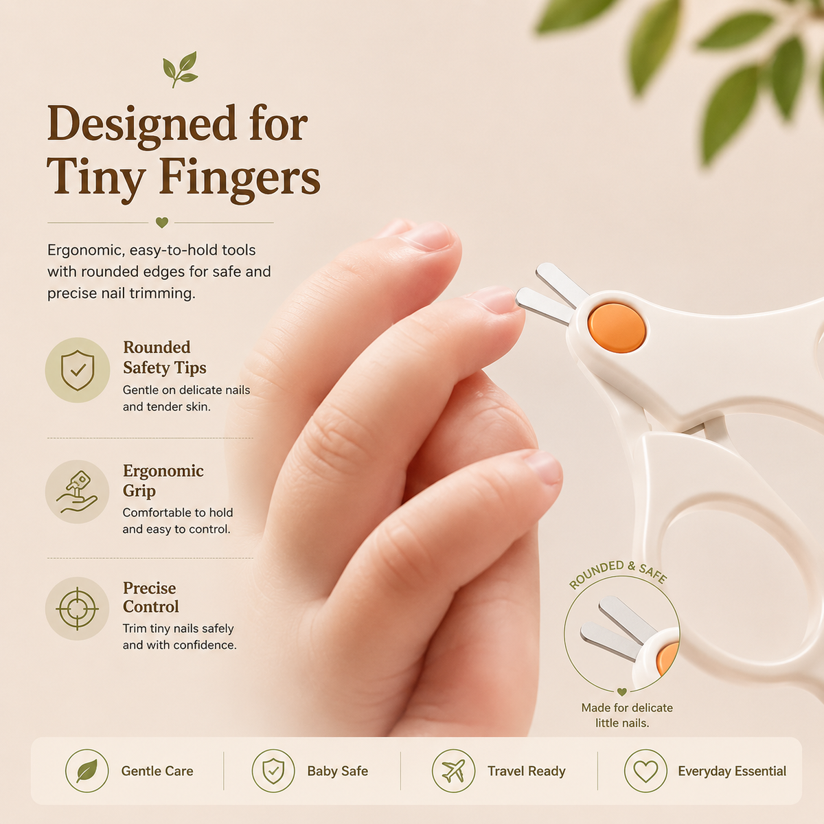 Bloom & Bear baby nail scissors with rounded safety tips designed for gentle and precise nail trimming.